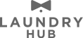 Black and white logo for "Laundry Service Hub" featuring a stylized, geometric representation of a shirt forming the letter "h".